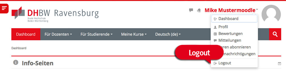 Moodle DHBW Ravensburg Logout Profilmenü